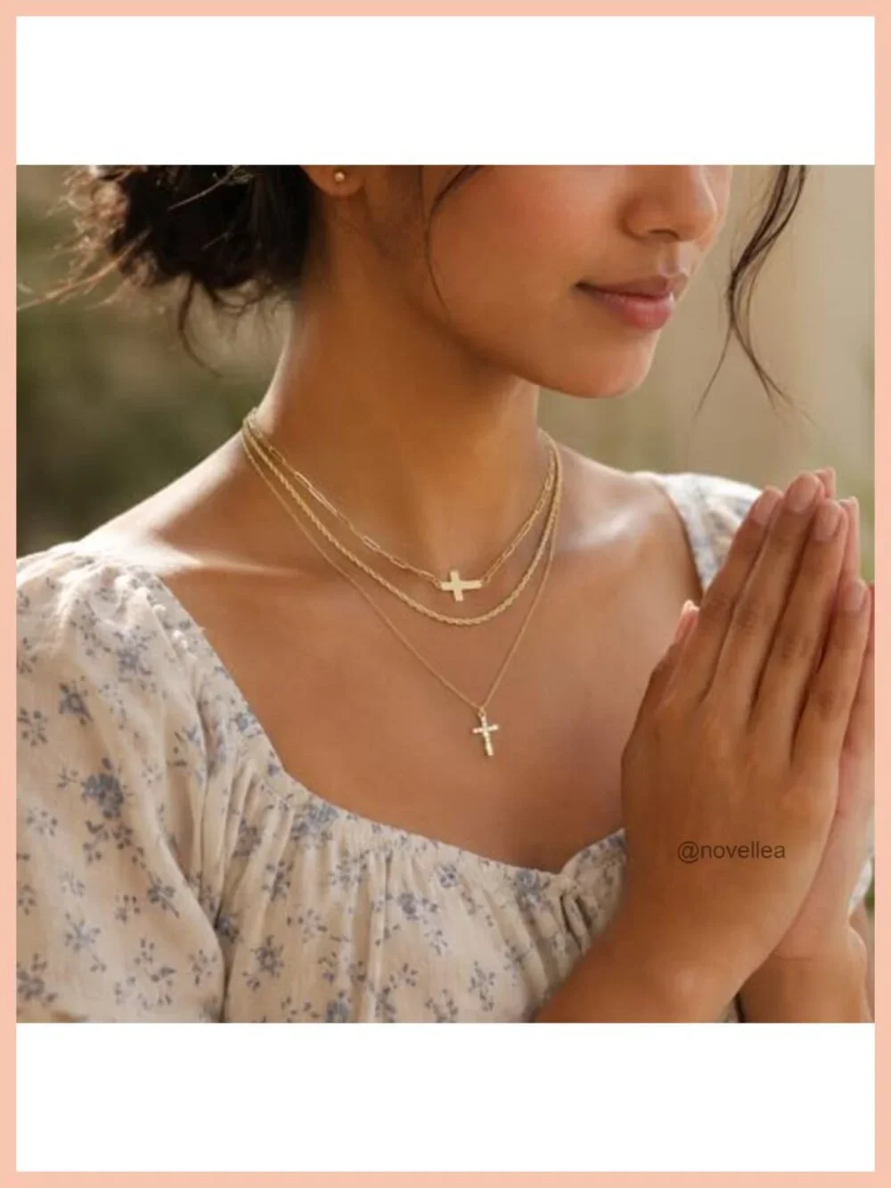 3pc 14K Gold Plated Cross Necklace Set, Cubit Zirconia Layered Necklaces for